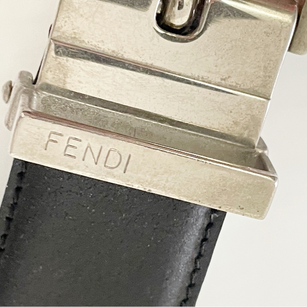 Fendi black leather silver buckle unisex vintage belt - Picture 5 of 11